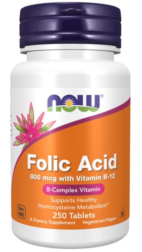 Now Foods Folic Acid 800mcg With B-12 250 Tablets 250 Tabletta