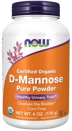 Now Foods D-Mannose Pure Powder Certified Organic 6oz 170g Unflavored (Ízesítetlen)