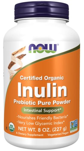 Now Foods Inulin Prebiotic Pure Powder Certified Organic 8oz 227g Unflavored (Ízesítetlen)