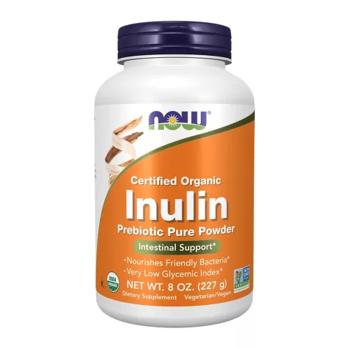 Now Foods Inulin Prebiotic Pure Powder Certified Organic 8oz 227g Unflavored (Ízesítetlen)