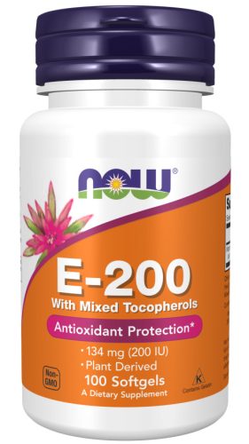 Now Foods E-200 With Mixed Tocopherols 100 Softgels 100 Gélkapszula