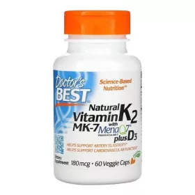 Doctors Best Natural Vitamin K2 MK7 with MenaQ7 plus D-3 180mcg 60 Capsules 60 Kapszula