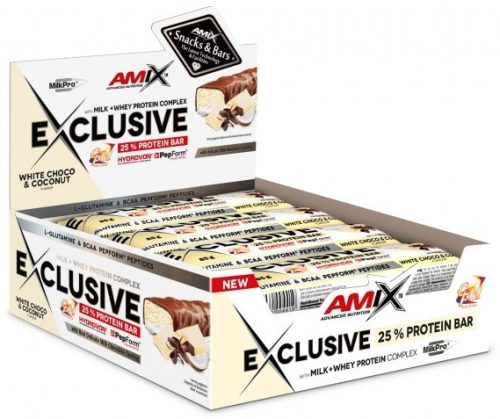 AMIX Karton Exclusive Protein Bar 12x85g White Chocolate Coconut (Fehércsokoládé Kókusz)