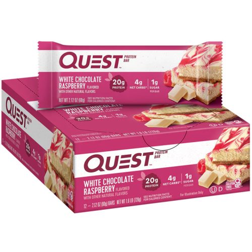 Quest Nutrition Karton Quest Bar 12x60g White Choc Raspberry (Fehércsokoládé Málna) EXP.:2026/05/08