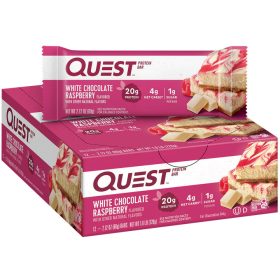   Quest Nutrition Karton Quest Bar 12x60g White Choc Raspberry (Fehércsokoládé Málna) EXP.:2026/05/08