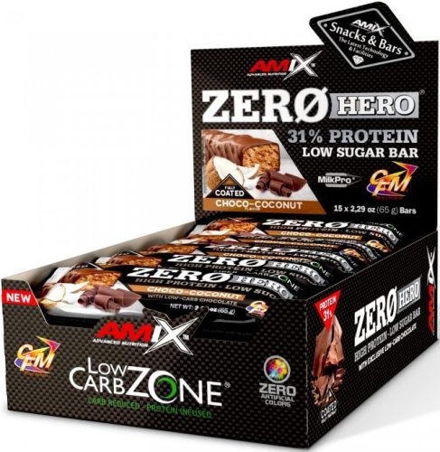 AMIX Karton Low-Carb ZeroHero 31% Protein Low Sugar Bar 15x65g Choco Coconut (Csokoládé Kókusz)