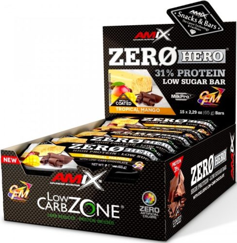 AMIX Karton Low-Carb ZeroHero 31% Protein Low Sugar Bar 15x65g Tropical Mango (Mangó)