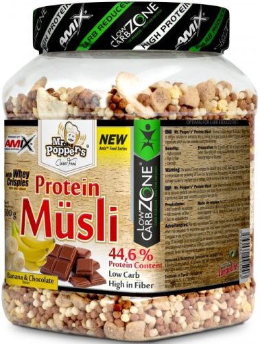 AMIX Mr. Poppers LowCarb Protein Müsli With Whey Crispies 500g Chocolate Banana (Csokoládé Banán)