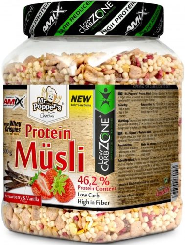 AMIX Mr. Poppers LowCarb Protein Müsli With Whey Crispies 500g Strawberry Vanilla (Eper Vanília) EXP.:2026/01/31
