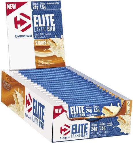 Dymatize Karton Elite Layer Bar 18x60g White Choc Vanilla & Caramel (Fehércsoki Vanília & Karamell)