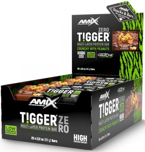 AMIX Karton Tigger Zero Multi-Layer Protein Bar 20x60g Dark Chocolate & Caramel (Étcsokoládé Karamell) EXP.:2025/08/01