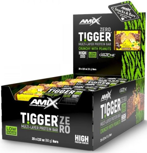 AMIX Karton Tigger Zero Multi-Layer Protein Bar 20x60g Vanilla Caramel (Vanília Karamell) EXP.:2025/08/01
