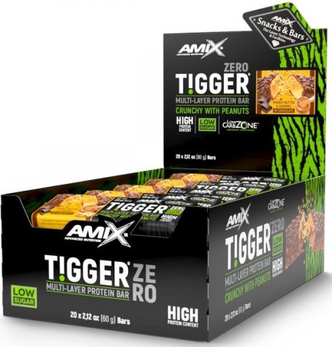 AMIX Karton Tigger Zero Multi-Layer Protein Bar 20x60g Peanut Butter Cake (Mogyoróvaj Torta)