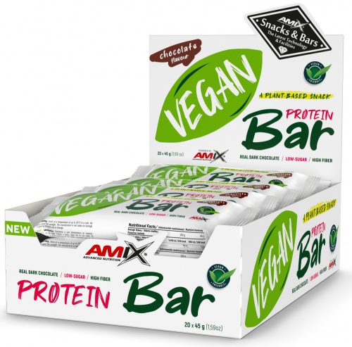 AMIX Karton Amix Vegan Protein Bar 20x45g Chocolate (Csokoládé)