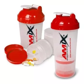 AMIX Shaker Monster Bottle 600ml Kapszula És Portartóval Red/Transparent (Piros/Átlátszó)